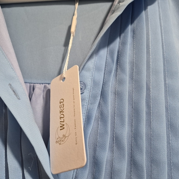 Chic Long Sleeve Blue Pleated Dress - Picture 8 of 9